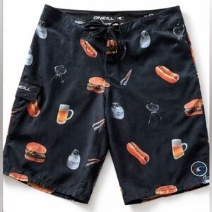 O'Neill Black BBQ Print Swim Board Shorts